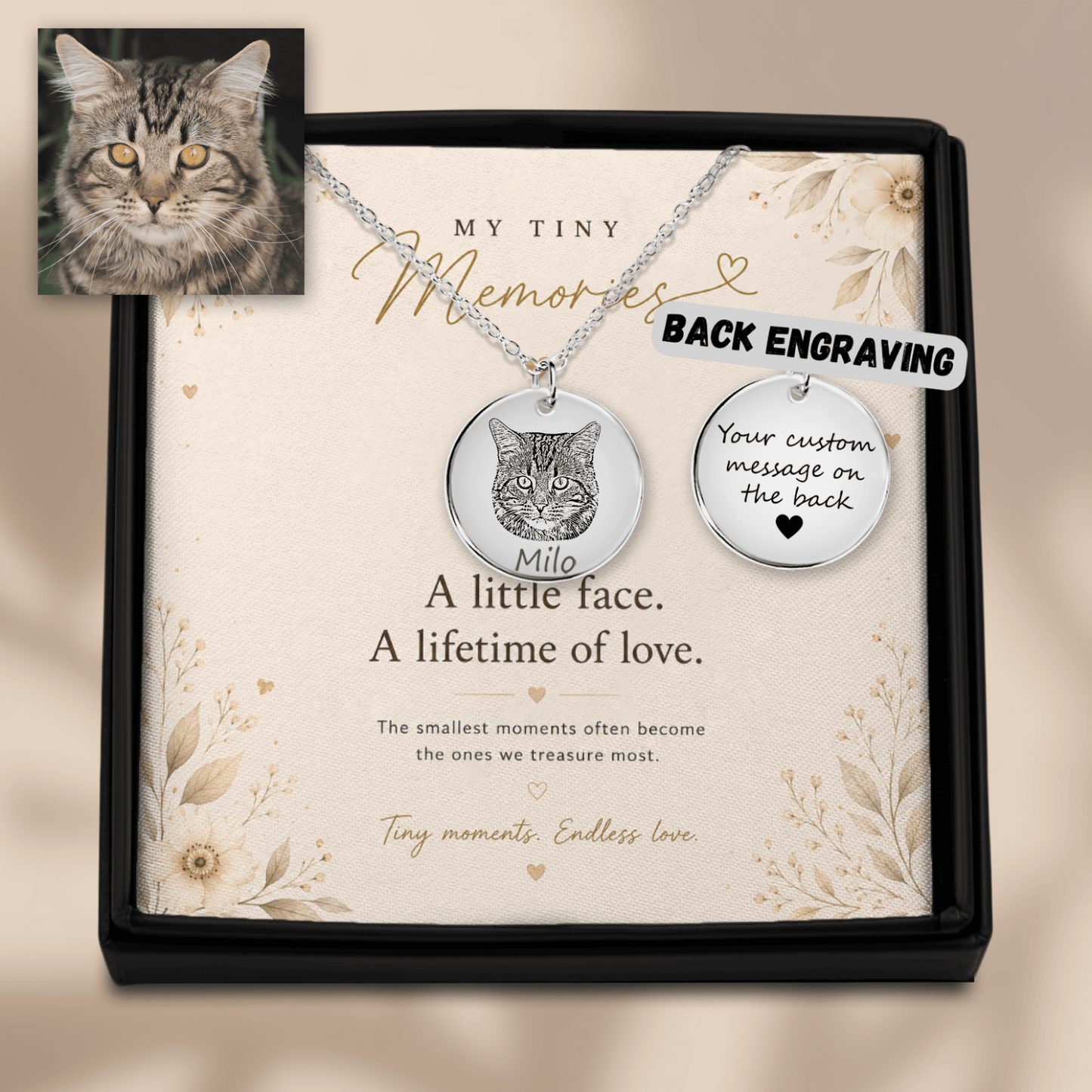 Personalized Cat Portrait Necklace | Custom Pet Keepsake Gift