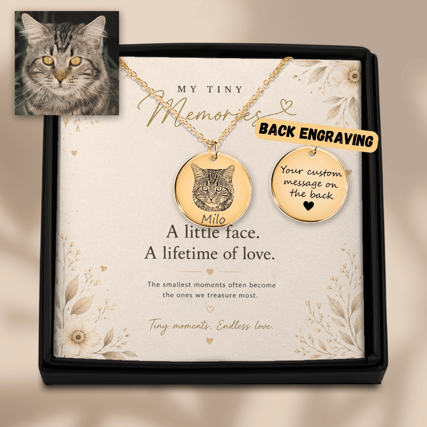 Personalized Cat Portrait Necklace | Custom Pet Keepsake Gift