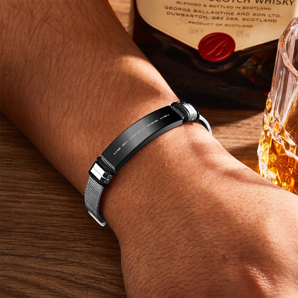 Engraved Morse Code Bracelet | Men's Personalized Stainless Steel