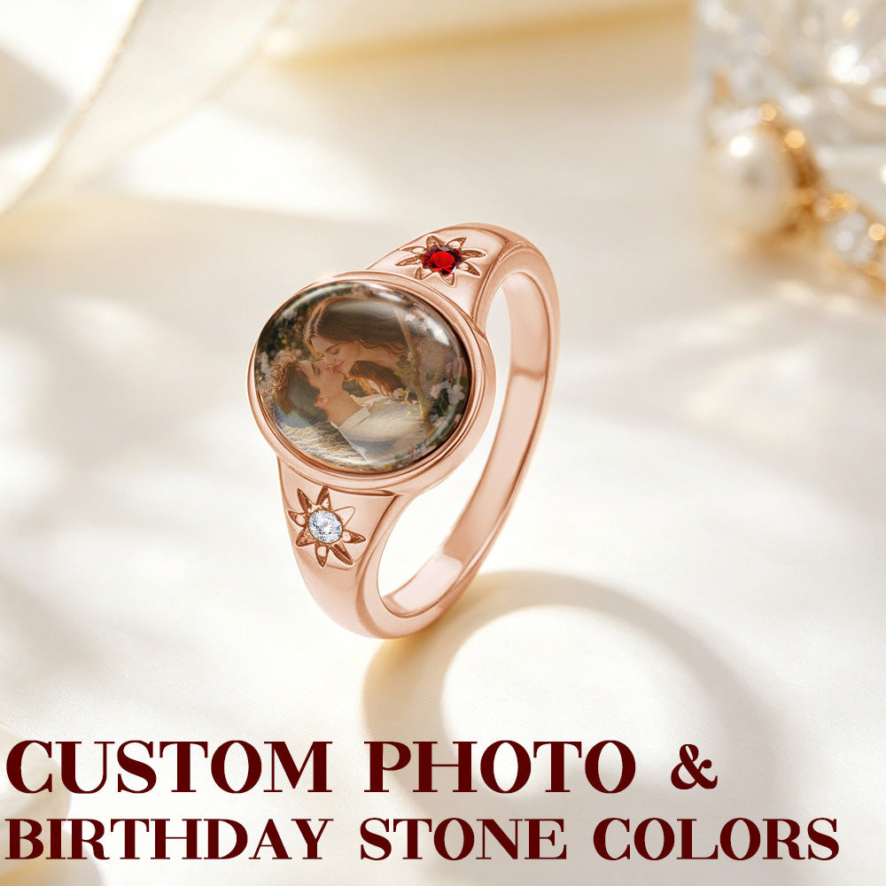 Custom Oval Photo Ring | Personalized Birthstone Keepsake Ring for Her