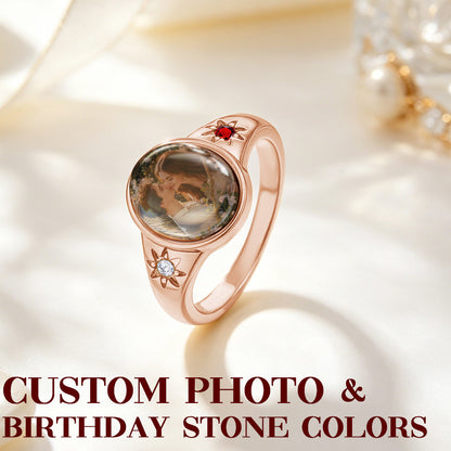 Custom Oval Photo Ring | Personalized Birthstone Keepsake Ring for Her