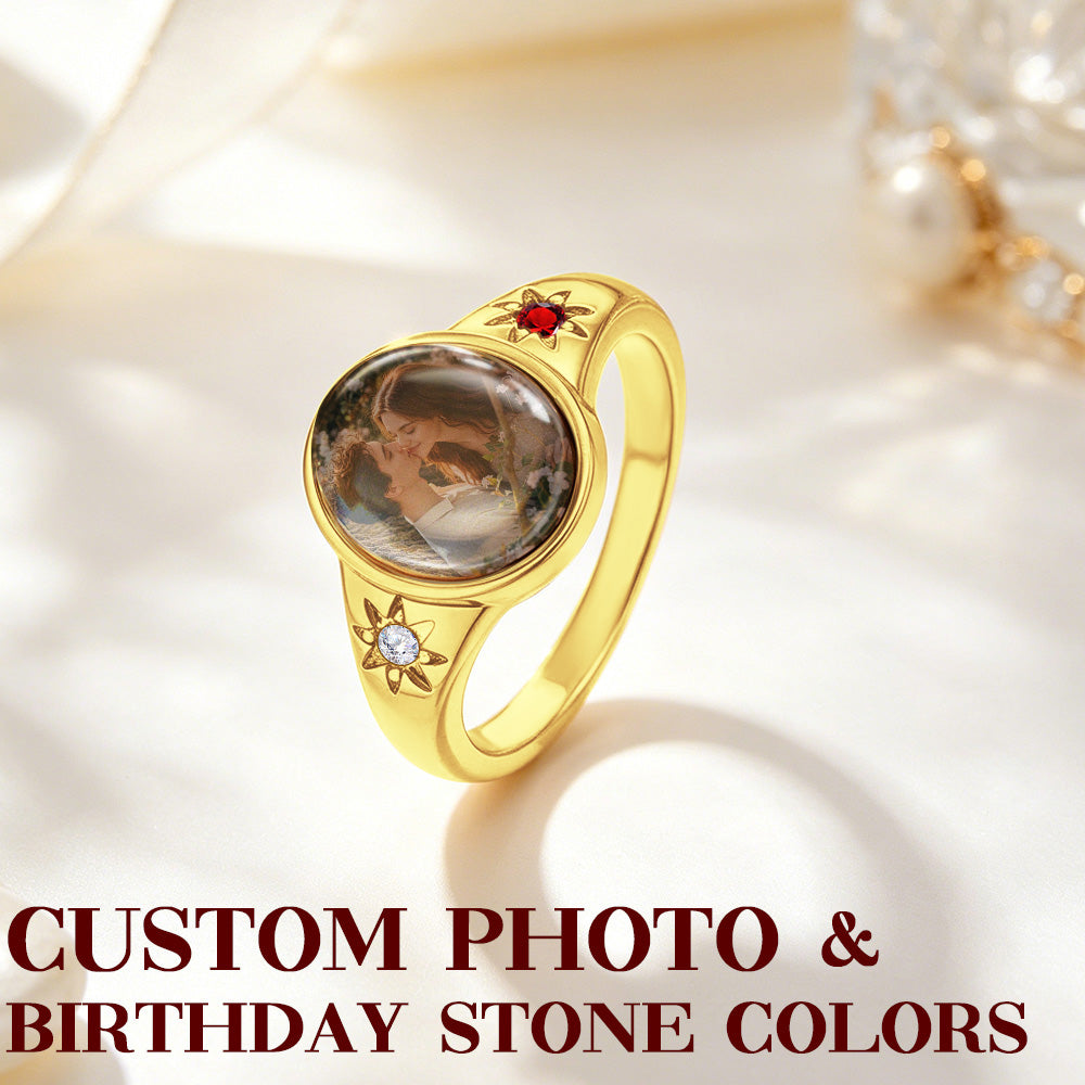Custom Oval Photo Ring | Personalized Birthstone Keepsake Ring for Her
