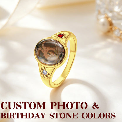 Custom Oval Photo Ring | Personalized Birthstone Keepsake Ring for Her
