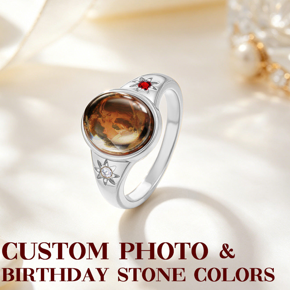 Custom Oval Photo Ring | Personalized Birthstone Keepsake Ring for Her