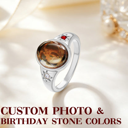 Custom Oval Photo Ring | Personalized Birthstone Keepsake Ring for Her