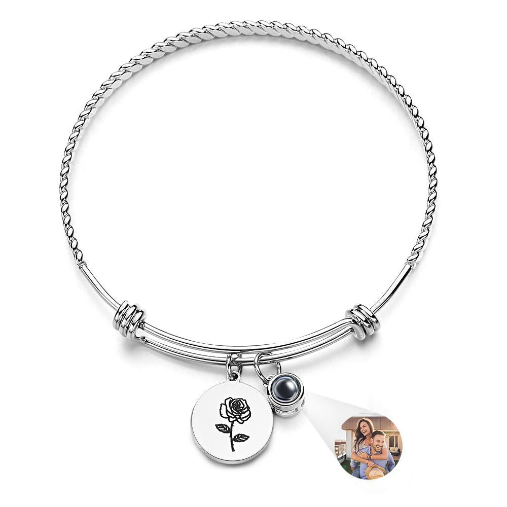 Personalized Birth Flower Photo Projection Bracelet | Custom Picture Gift