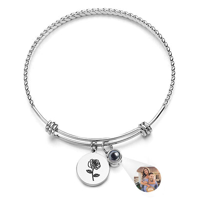 Personalized Birth Flower Photo Projection Bracelet | Custom Picture Gift