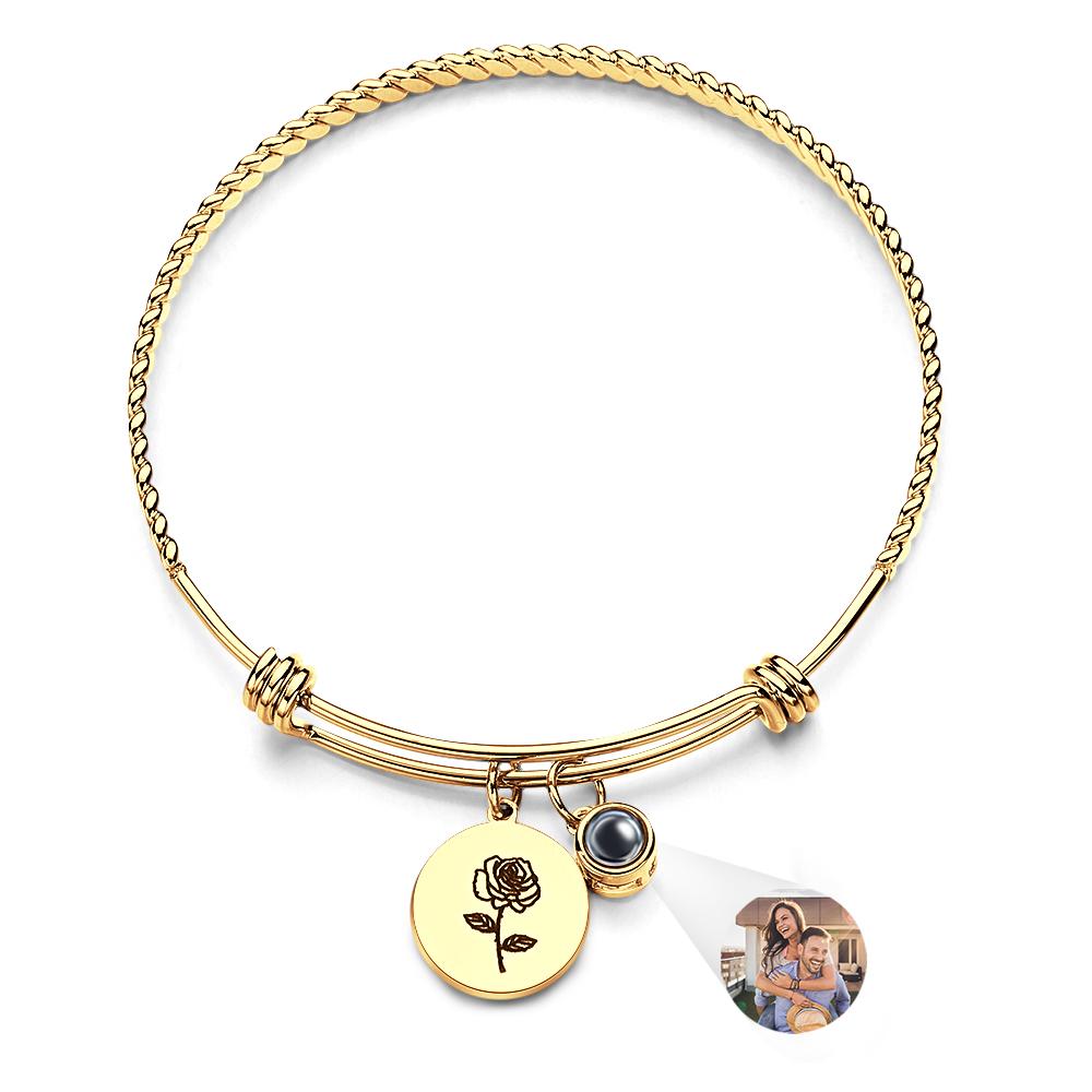 Personalized Birth Flower Photo Projection Bracelet | Custom Picture Gift