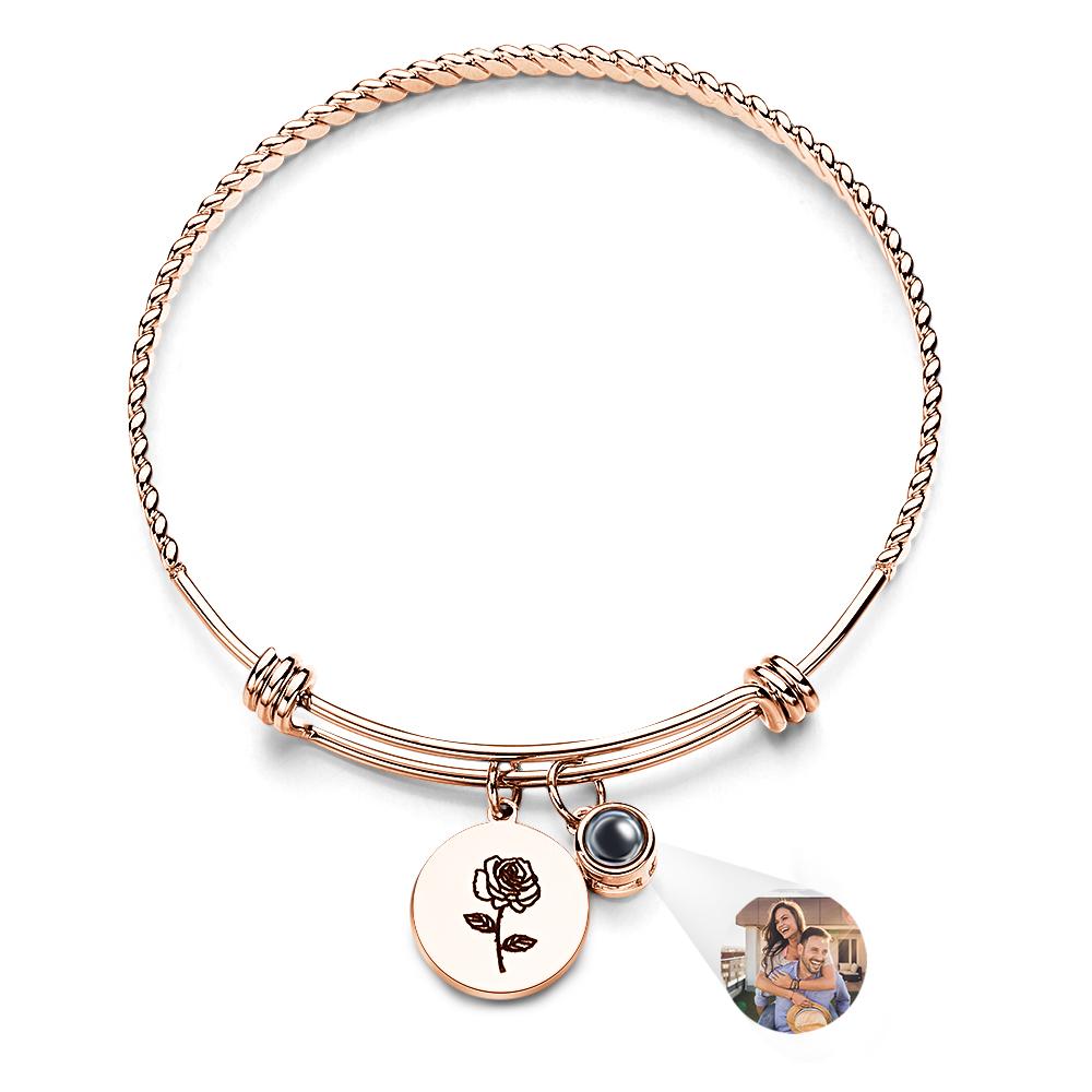 Personalized Birth Flower Photo Projection Bracelet | Custom Picture Gift