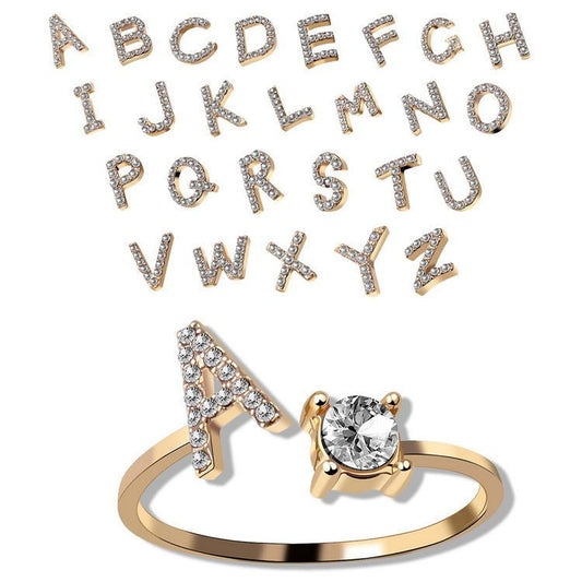 Adjustable Initial Letter Ring | 26 Letters, Gold, Silver & Rose Gold - My Tiny Memories