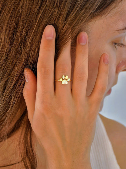 Custom Cat Paw Ring with Name | Personalized Pet Lover Jewelry - My Tiny Memories
