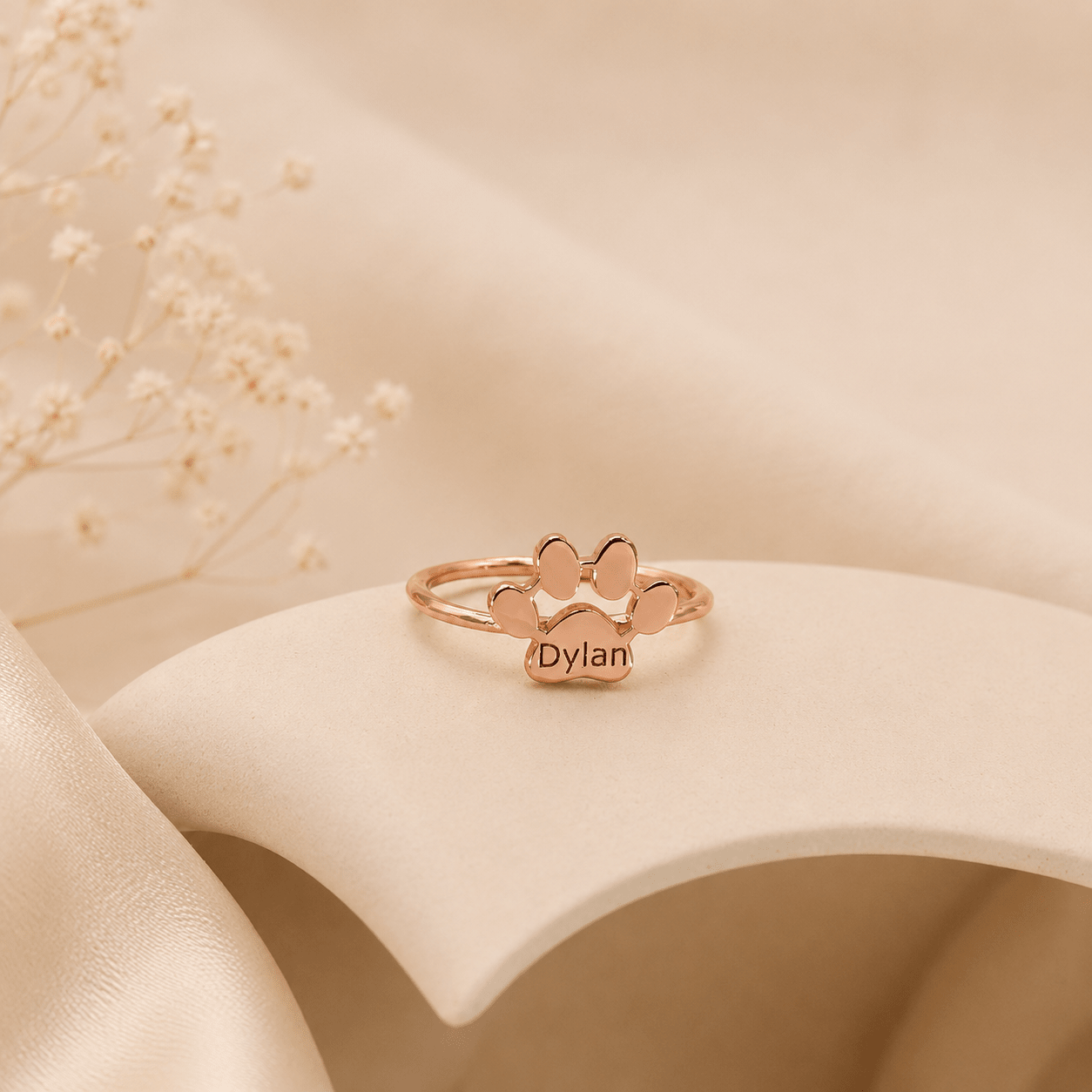 Custom Cat Paw Ring with Name | Personalized Pet Lover Jewelry - My Tiny Memories