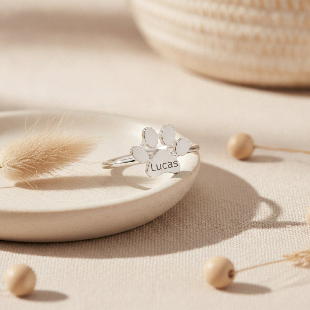 Custom Cat Paw Ring with Name | Personalized Pet Lover Jewelry - My Tiny Memories