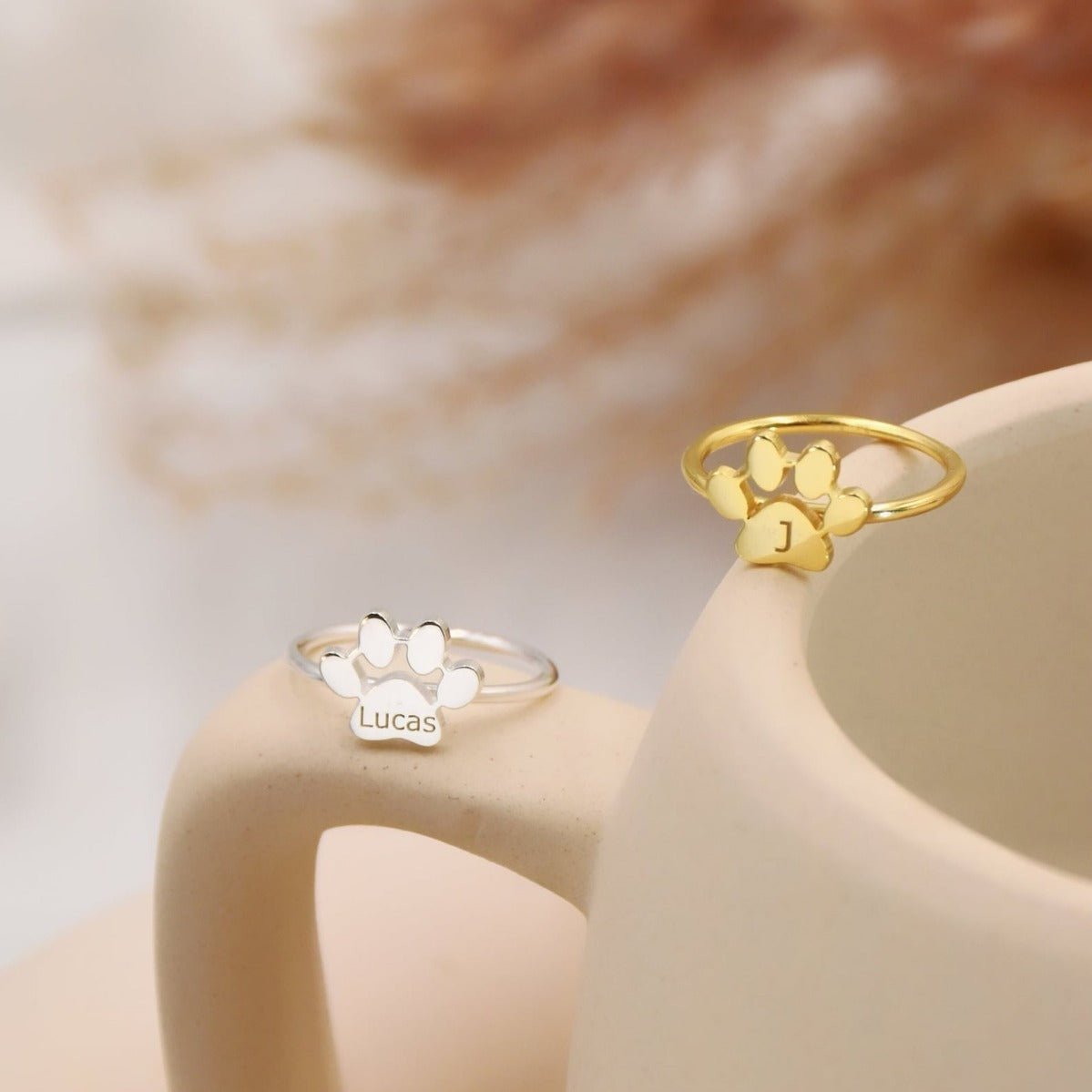 Custom Cat Paw Ring with Name | Personalized Pet Lover Jewelry - My Tiny Memories