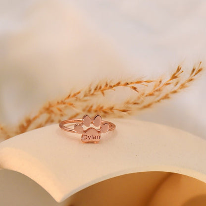 Custom Cat Paw Ring with Name | Personalized Pet Lover Jewelry - My Tiny Memories