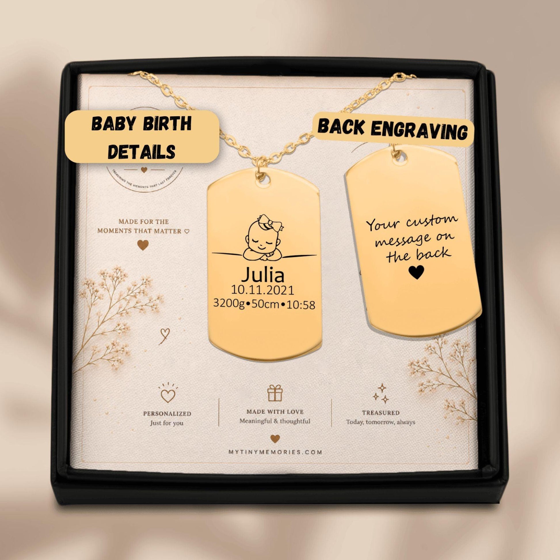 Custom Engraved Baby Keepsake Necklace - My Tiny Memories