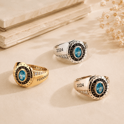 Custom Graduation Ring with Birthstone | Personalized Class Gift - My Tiny Memories