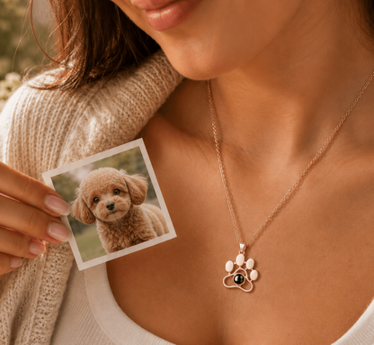 Custom Paw Print Projection Necklace – Personalized Pet Photo Gift - My Tiny Memories