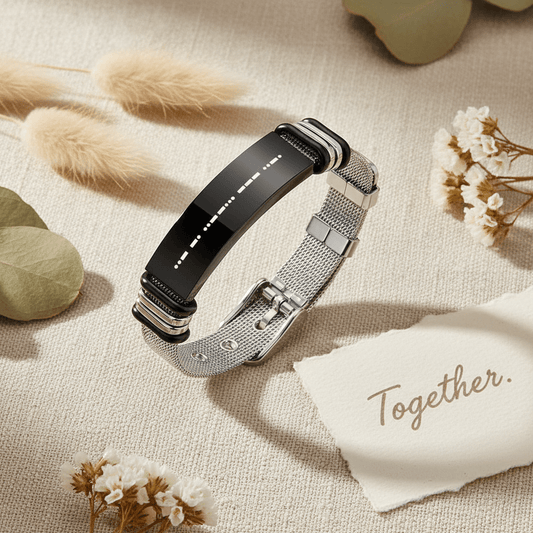 Engraved Morse Code Bracelet | Men's Personalized Stainless Steel - My Tiny Memories