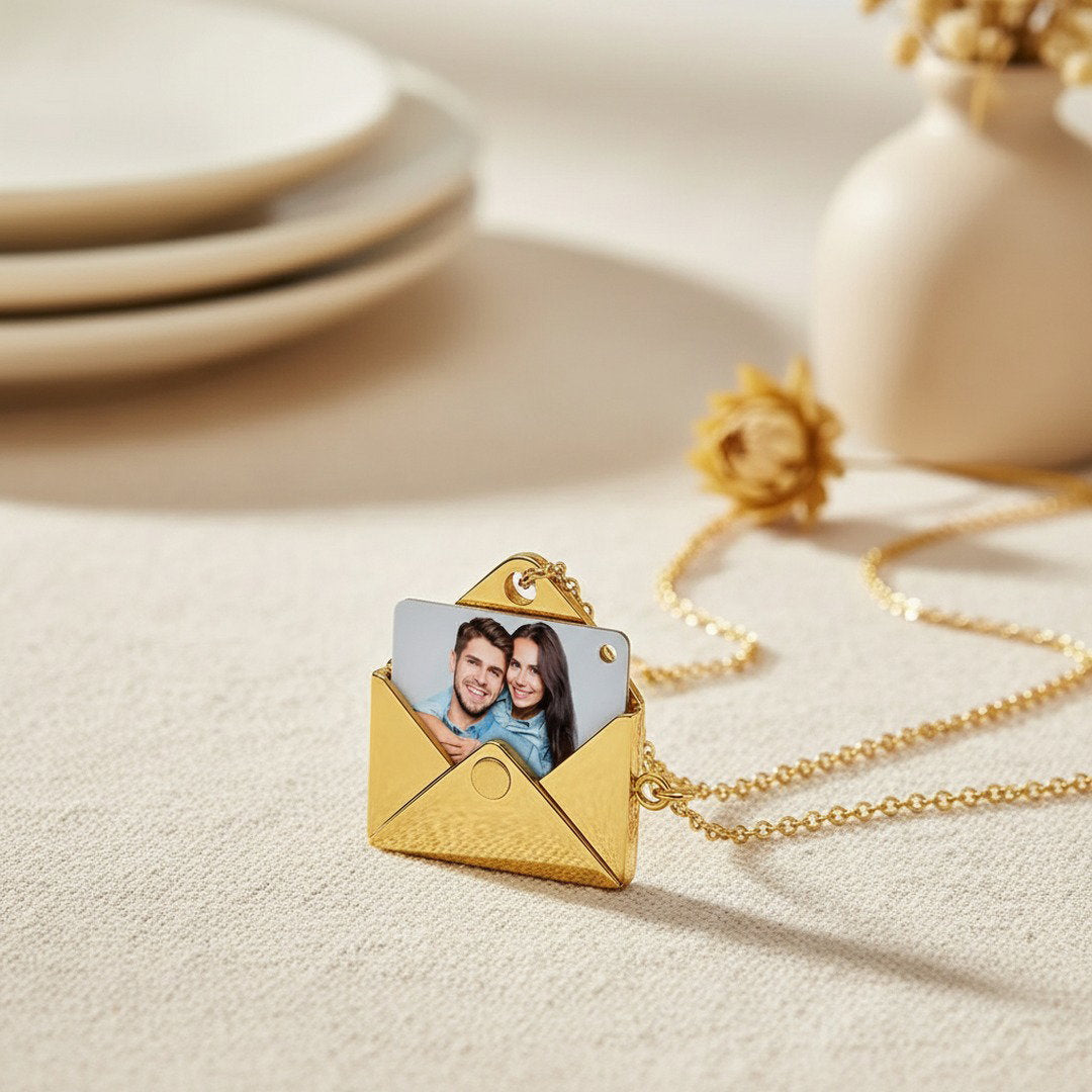Personalized Envelope Locket Necklace Custom Engraved Photo Necklace
