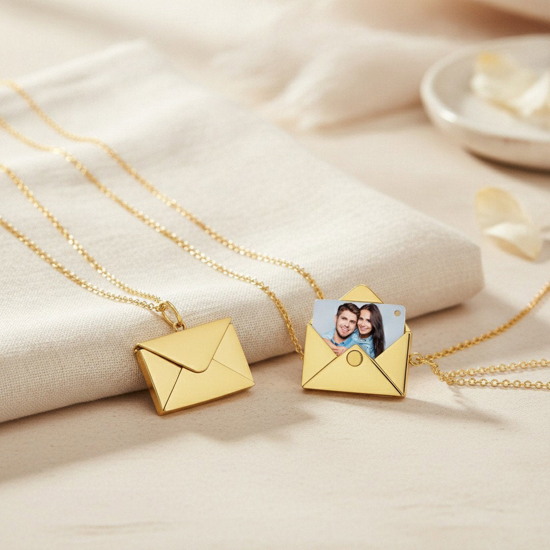 Personalized Envelope Locket Necklace Custom Engraved Photo Necklace