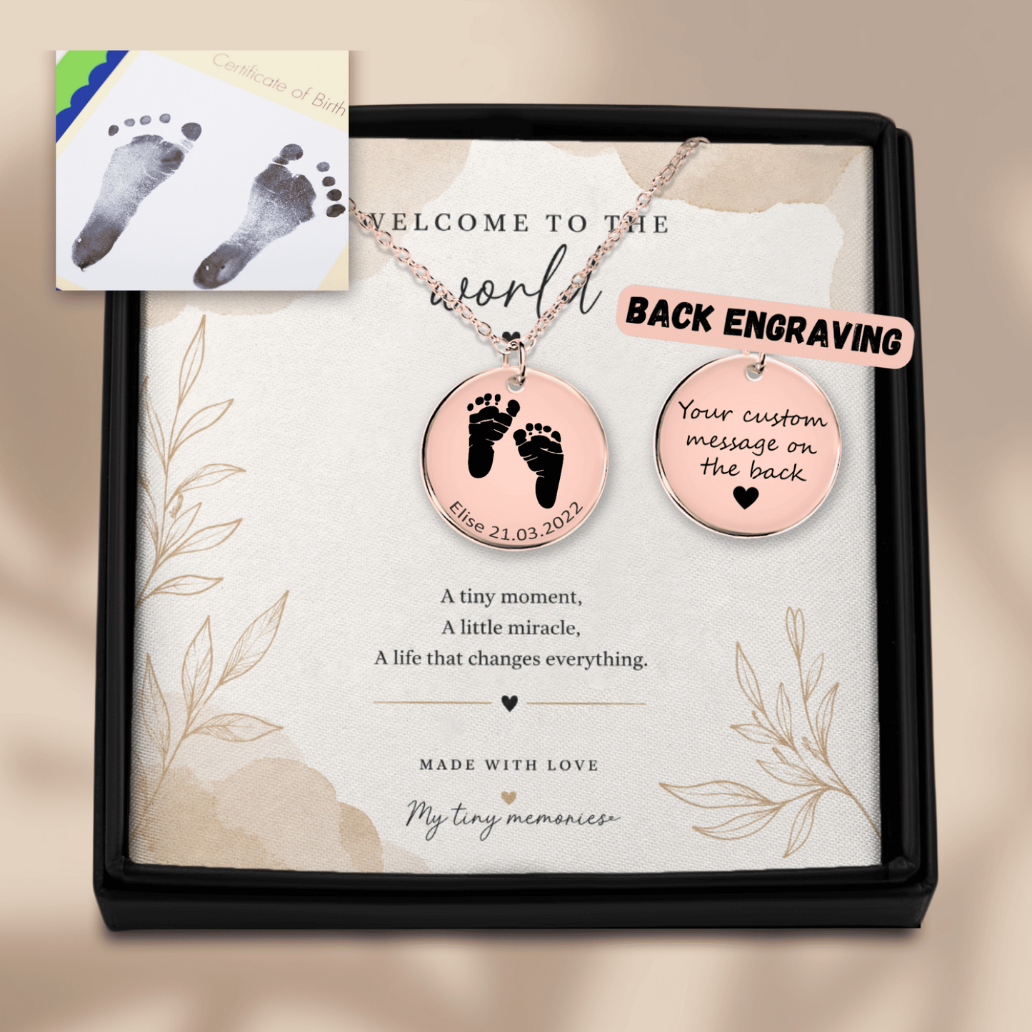 Personalized Baby Footprint Necklace | Custom Name & Birth Date Keepsake