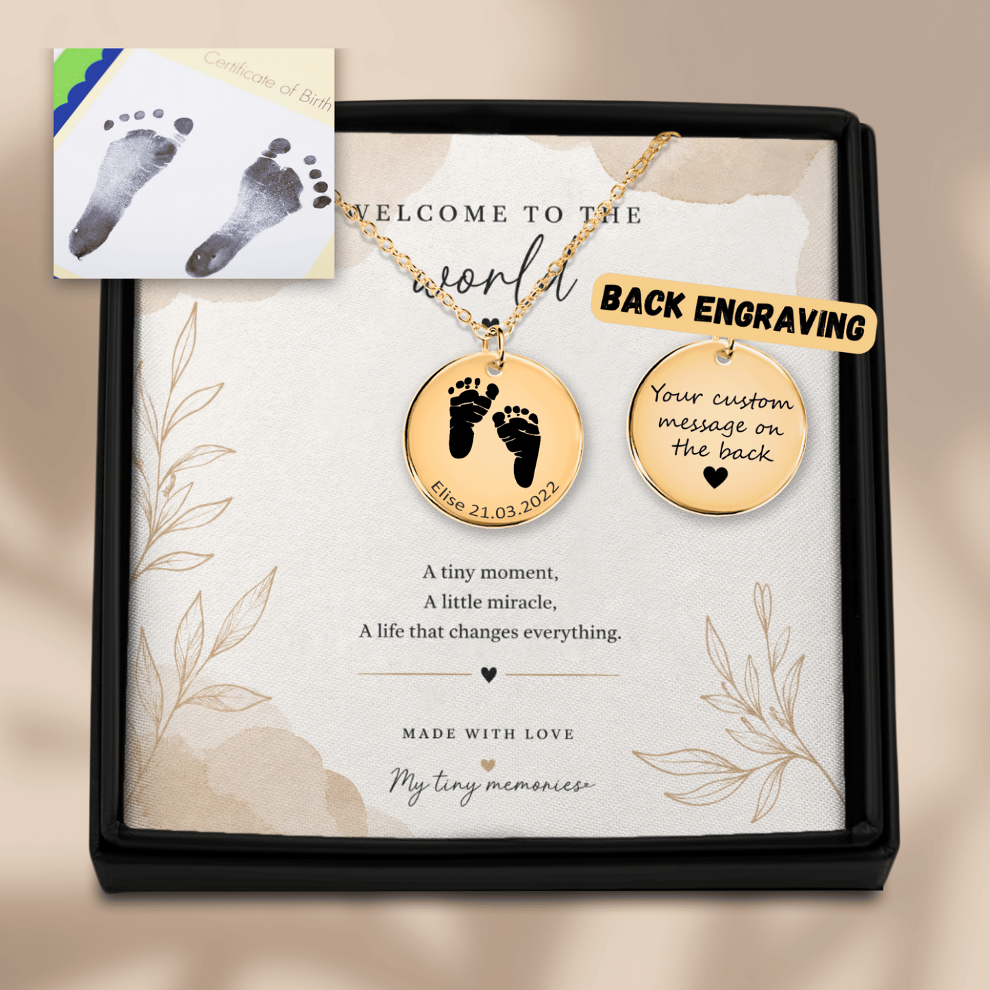 Personalized Baby Footprint Necklace | Custom Name & Birth Date Keepsake