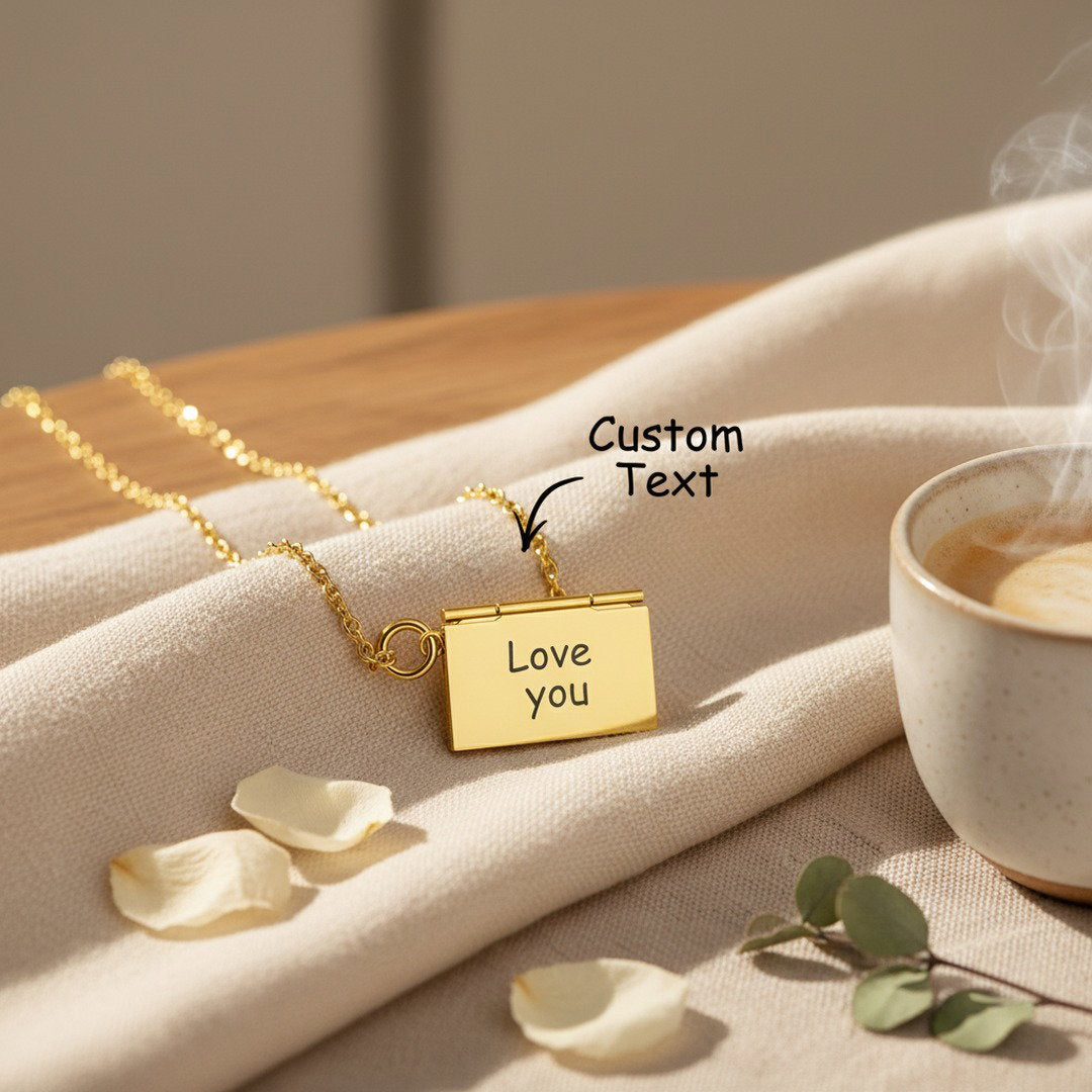 Personalized Envelope Locket Necklace Custom Engraved Photo Necklace