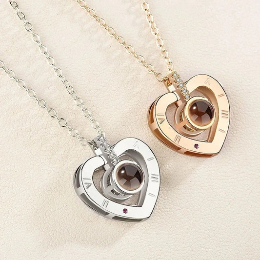 Necklace 100 Languages I Love You Projection Heart Pendant Necklace For Mother's Day Gifts - My Tiny Memories