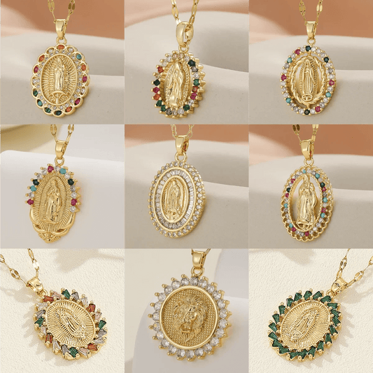 Our Lady of Guadalupe CZ Pendant Necklace | Gold Plated Religious Keepsake - My Tiny Memories