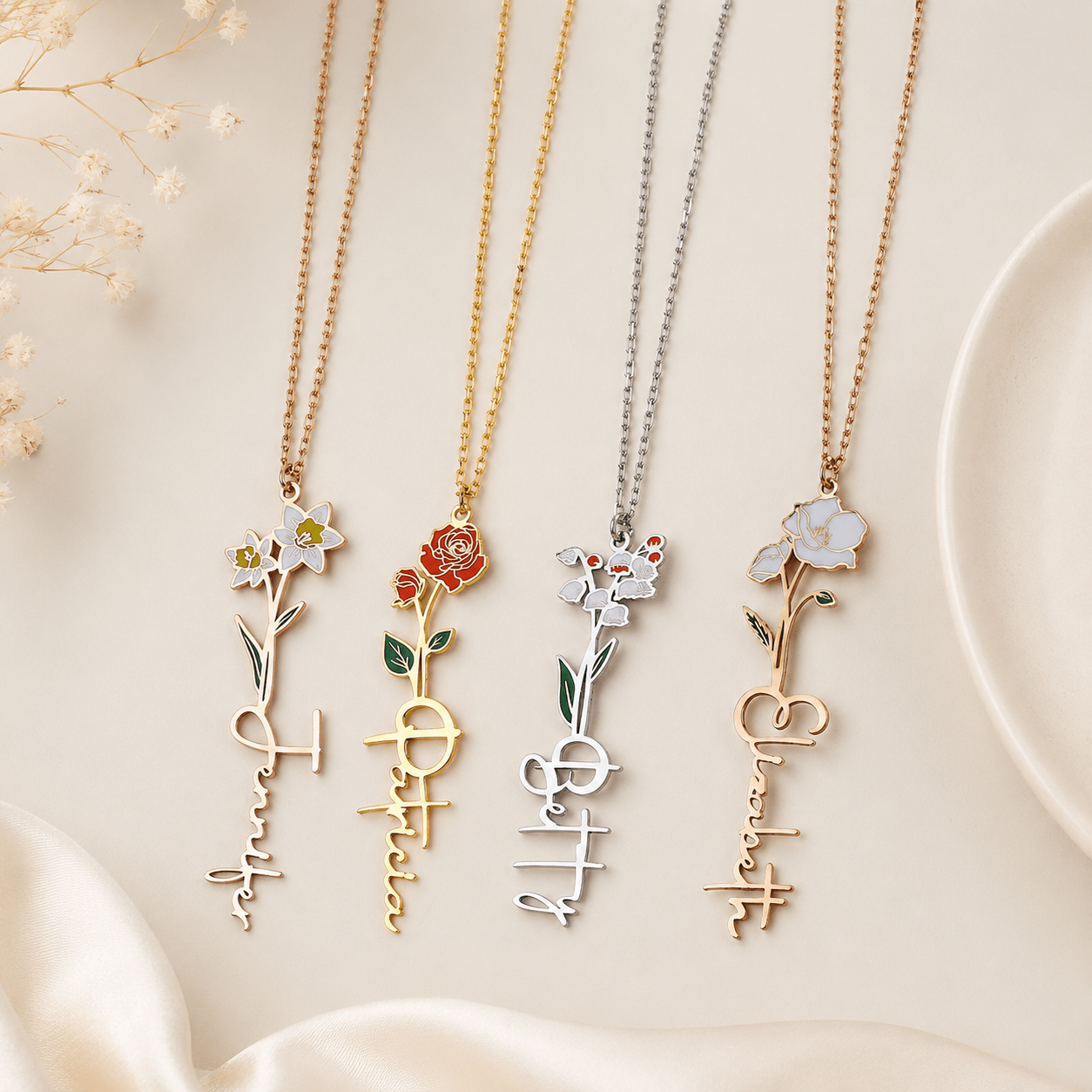Personalized Birth Flower & Name Earring - My Tiny Memories