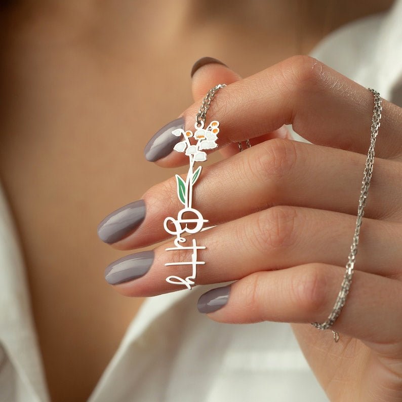 Personalized Birth Flower & Name Earring - My Tiny Memories