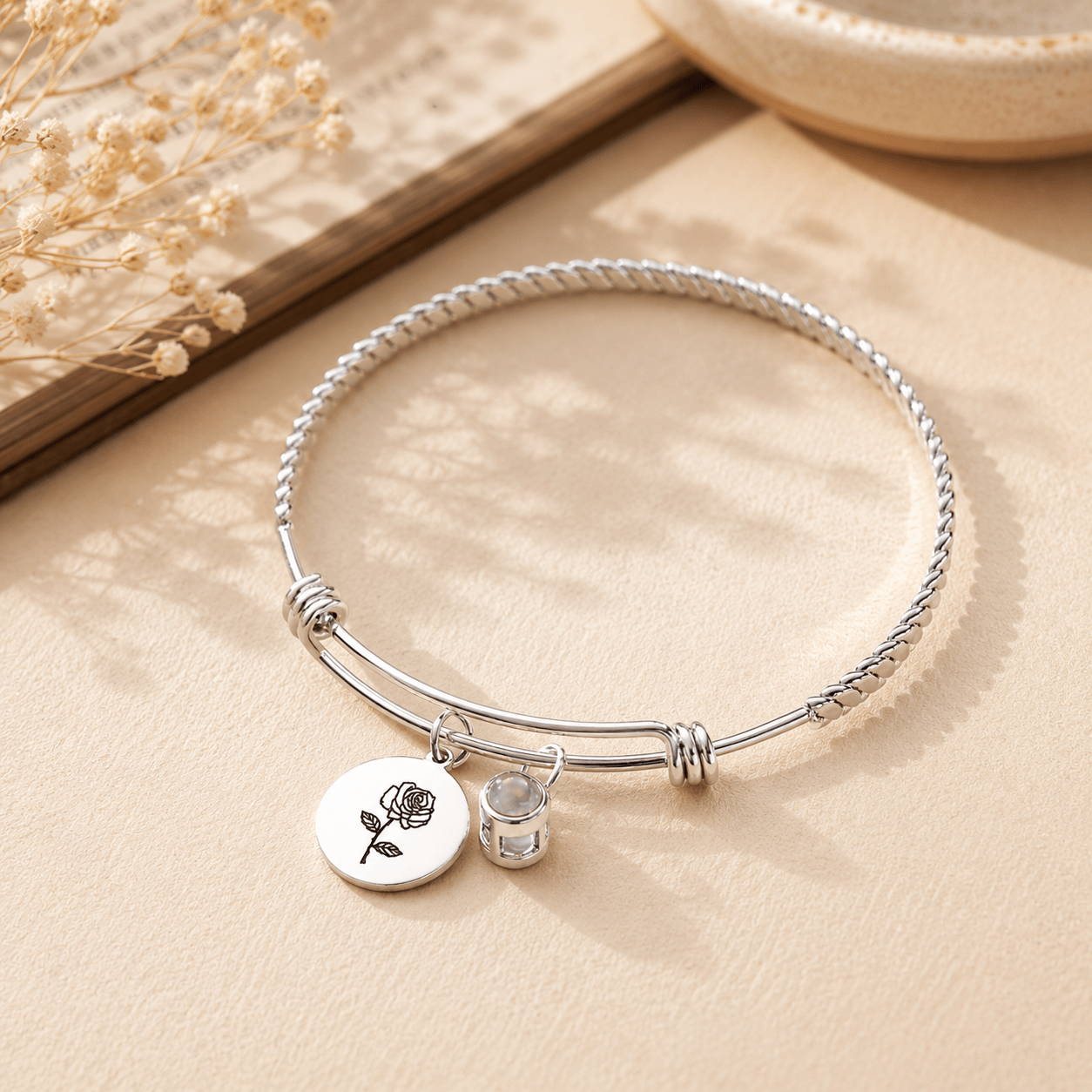 Personalized Birth Flower Photo Projection Bracelet | Custom Picture Gift - My Tiny Memories