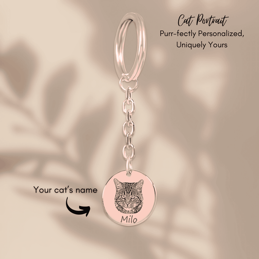 Personalized Cat Portrait Keychain | Custom Pet Photo Memorial Keychain - My Tiny Memories