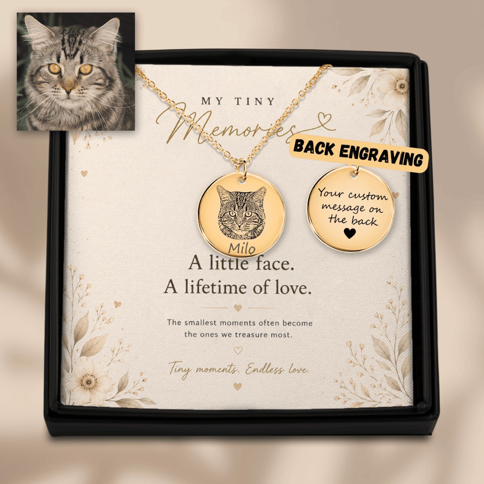 Personalized Cat Portrait Necklace | Custom Pet Keepsake Gift - My Tiny Memories