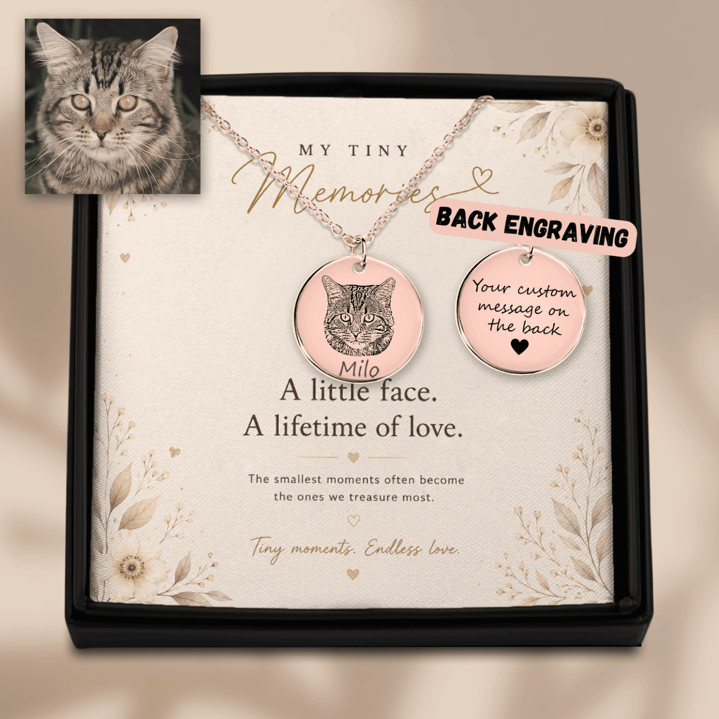 Personalized Cat Portrait Necklace | Custom Pet Keepsake Gift - My Tiny Memories