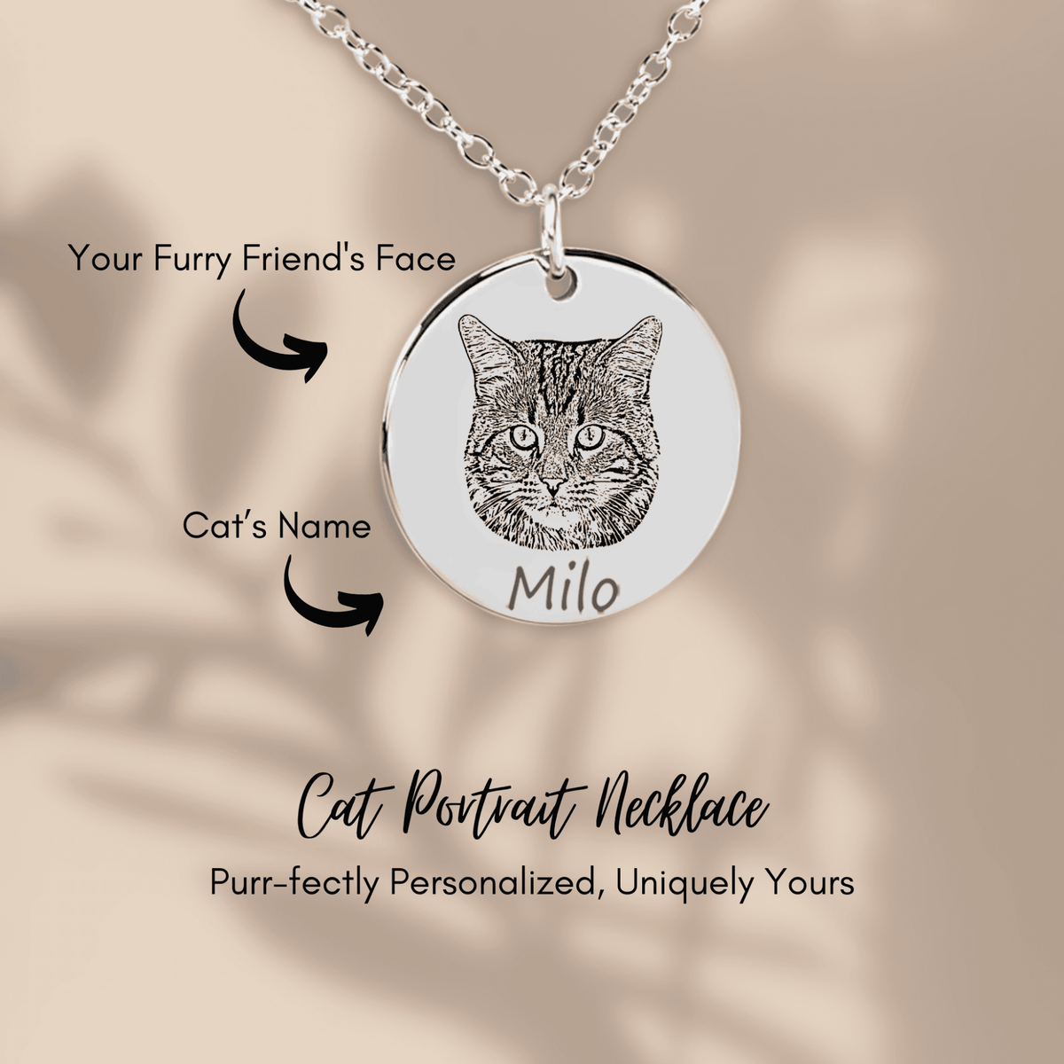 Personalized Cat Portrait Necklace | Custom Pet Keepsake Gift - My Tiny Memories