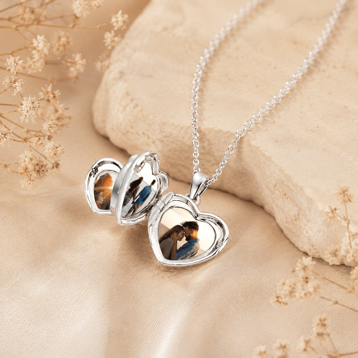 Personalized Heart Locket Necklace – Custom Photo Keepsake Gift for Couples - My Tiny Memories