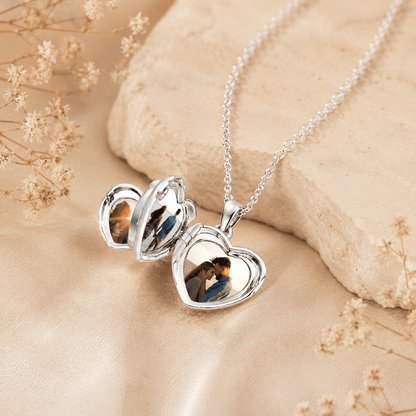 Personalized Heart Locket Necklace – Custom Photo Keepsake Gift for Couples - My Tiny Memories
