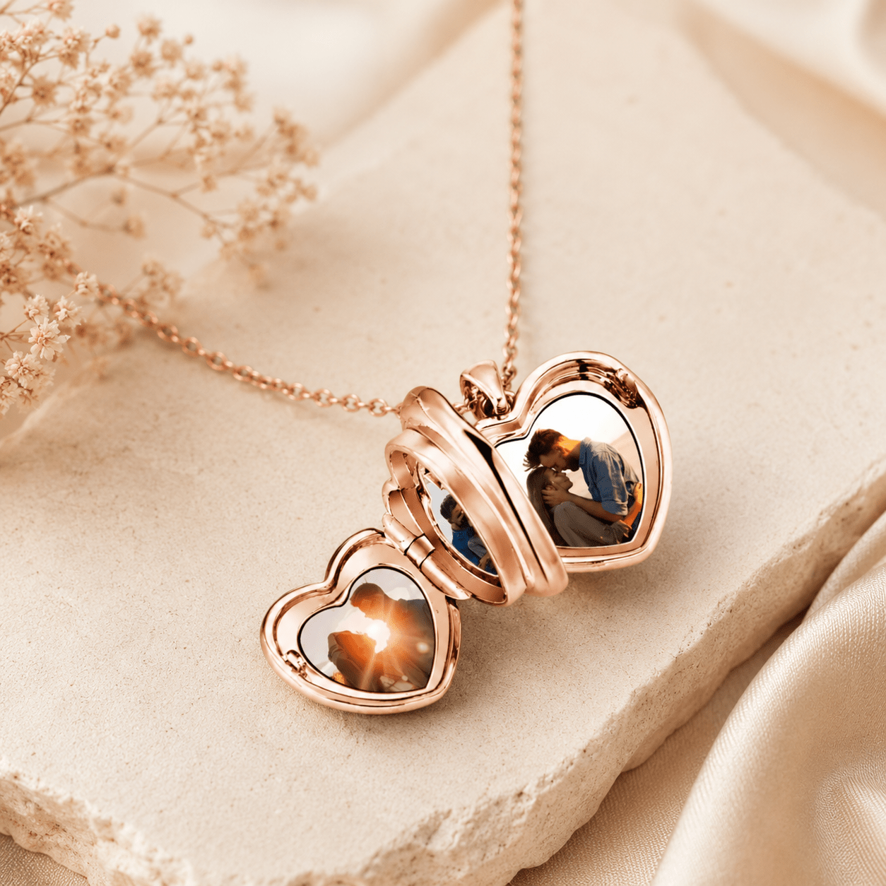 Personalized Heart Locket Necklace – Custom Photo Keepsake Gift for Couples - My Tiny Memories