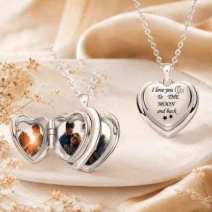 Personalized Heart Locket Necklace – Custom Photo Keepsake Gift for Couples - My Tiny Memories