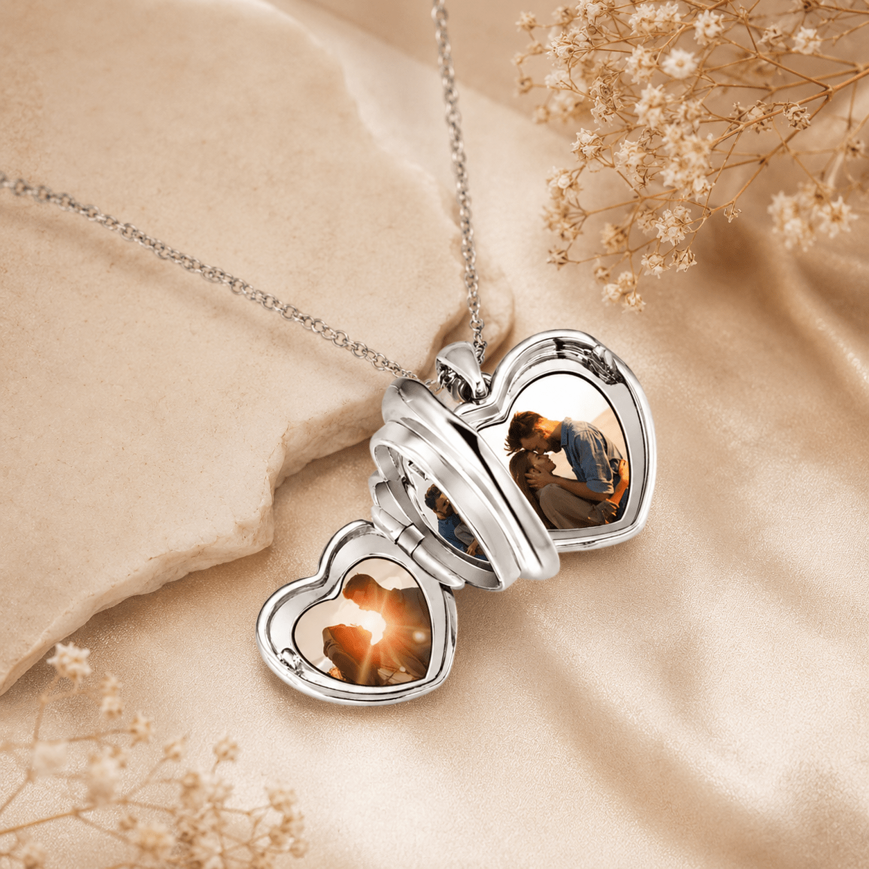 Personalized Heart Locket Necklace – Custom Photo Keepsake Gift for Couples - My Tiny Memories
