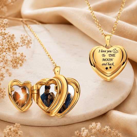 Personalized Heart Locket Necklace – Custom Photo Keepsake Gift for Couples - My Tiny Memories