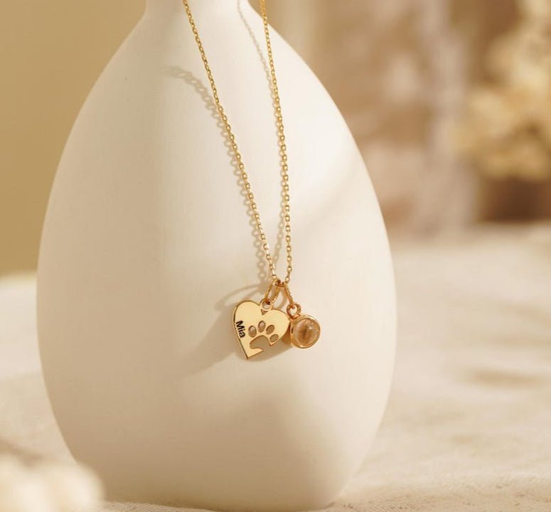 Personalized Heart & Paw Print Photo Necklace | Custom Pet Keepsake Gift - My Tiny Memories