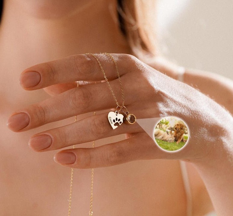 Personalized Heart & Paw Print Photo Necklace | Custom Pet Keepsake Gift - My Tiny Memories