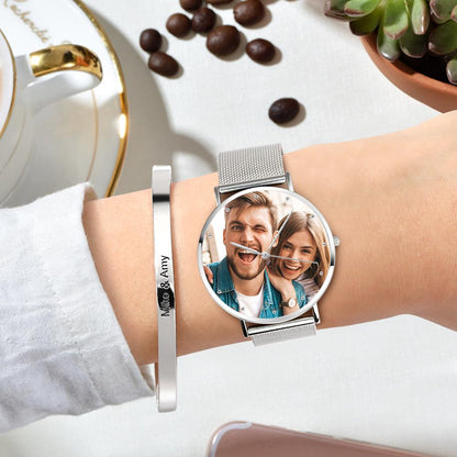 Personalized Photo Watch | Women's Engraved Mesh Bracelet Watch Gift - My Tiny Memories