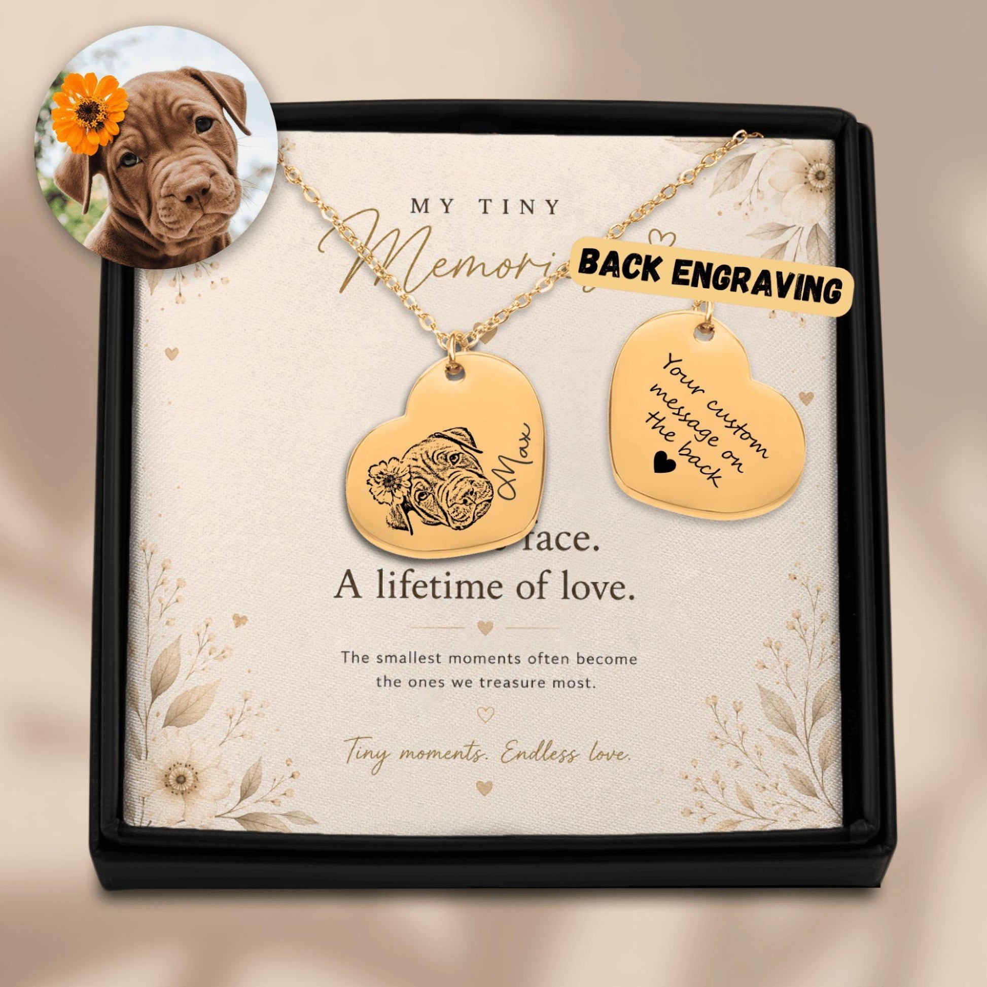 Pet Portrait Heart Necklace - My Tiny Memories