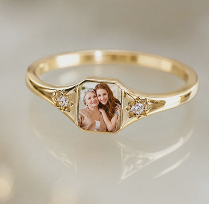 Personalized Birthstone Photo Ring – Custom Picture Ring with Birthstone Keepsake Gift