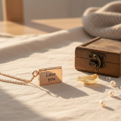 Personalized Envelope Locket Necklace Custom Engraved Photo Necklace