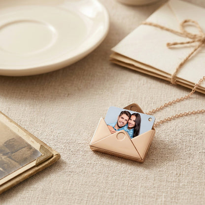 Personalized Envelope Locket Necklace Custom Engraved Photo Necklace